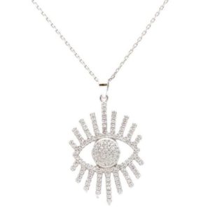 שרשרת עין גדולה מכסף מעוטרת בזירקונים