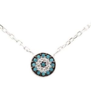 שרשרת עיגול מכסף משובצת אבני טורקיז וזירקונים