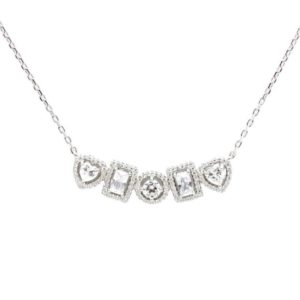 שרשרת לב ריבוע ועיגול מכסף משובצת בזירקונים