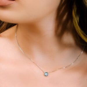 שרשרת עיגול מכסף משובצת אבני טורקיז וזירקונים