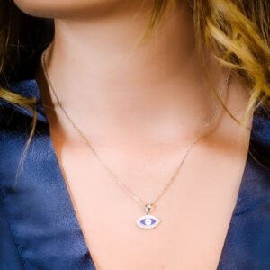 שרשרת עין כחולה מכסף משובצת זרקנים