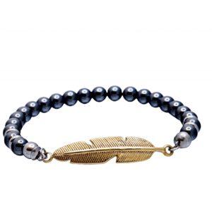 צמיד חרוזים נמתח עם אלמנט נוצה גדולה