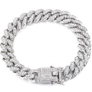 צמיד גורמט כסוף משובץ זירקונים צבע כסף לגבר