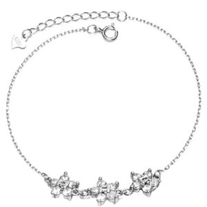 צמיד כסף שלושה פרחים עם עלי זירקונים