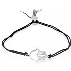 צמיד חמסה חוט משובץ זירקונים שחור