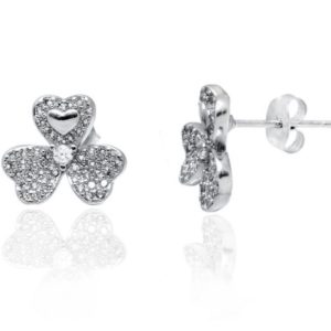 עגילי כסף תלתן עם אלמנט לב