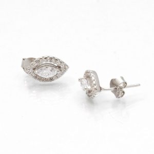 עגילי כסף קינדר עם זרקן מרכזי מסגרת משובצת