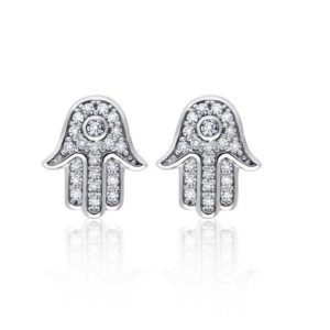 עגילי כסף חמסה משובצת