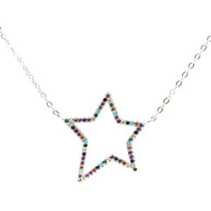 שרשרת כוכב מכסף קולקציית ריינבו משובץ זירקונים צבעוניים
