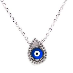 שרשרת טיפה עם עין מכסף משובצת בזירקונים