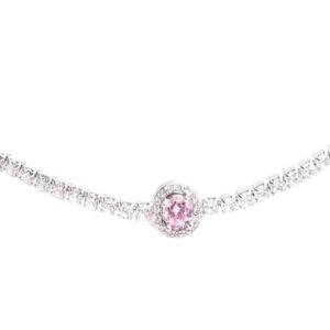 צ'וקר טניס מכסף עם זרקן ורוד עגול משובץ זירקונים