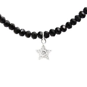 צ'וקר שחור מאבנים אמיתיות עם אלמנט כוכב משובץ עם זרקן מכסף 925 טהור