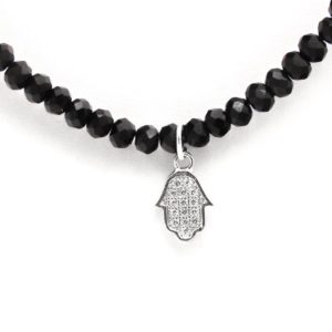 צ'וקר שחור מאבנים אמיתיות עם אלמנט חמסה מכסף 925 טהור