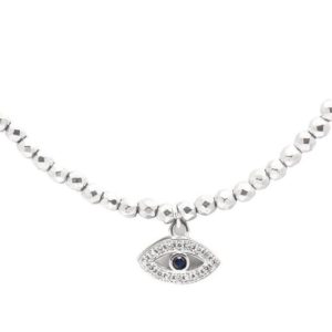 צ'וקר כסף מאבנים אמיתיות עם אלמנט עין משובץ עם זרקן מכסף 925 טהור
