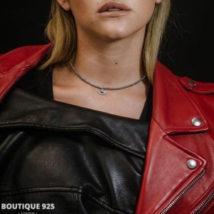 צ'וקר כסף מאבנים אמיתיות עם אלמנט עין משובץ עם זרקן מכסף 925 טהור