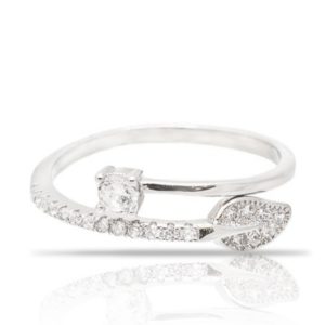 טבעת עלה צד מכסף משובץ זירקונים