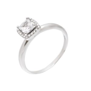 טבעת כסף זרקן מרכזי מרובע מסגרת משובצת