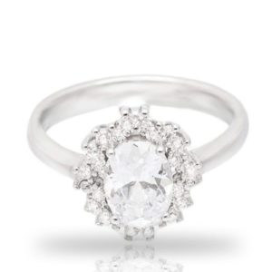 טבעת כסף זרקן עגול מסגרת משובצת