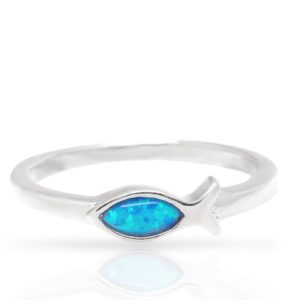 טבעת כסף דג תכלת