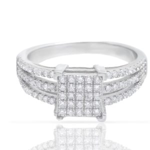 טבעת כסף אלמנט מרובע מורם