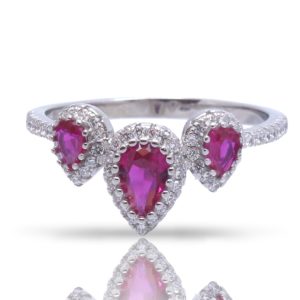 טבעת כסף טיפות עם זרקנים ורודים