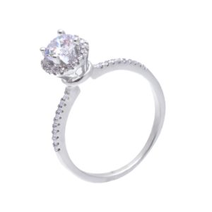 טבעת כסף זרקן מרכזי עגול מורם