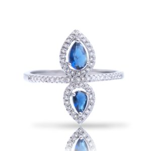 טבעת טיפות משובצת זרקנים כחולים וזירקונים