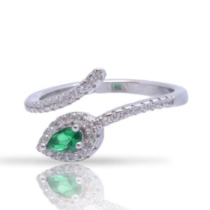 טבעת כסף טיפה עם זרקן ירוק