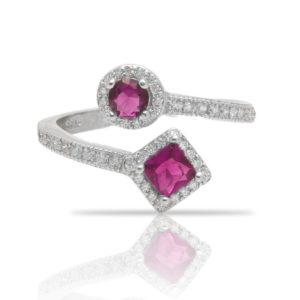 טבעת כסף אלמנט עגול ומשולש שיבוץ ורוד