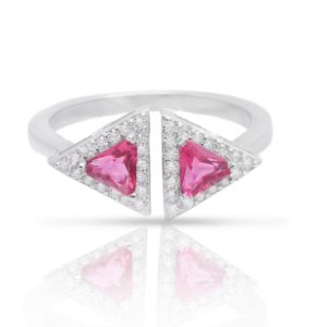 טבעת כסף אלמנט משולשים שיבוץ ורוד