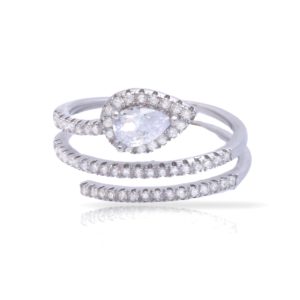 טבעת כסף טיפה שלוש רצועות