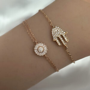 צמיד רוז גולד פרח רצועות כפולות