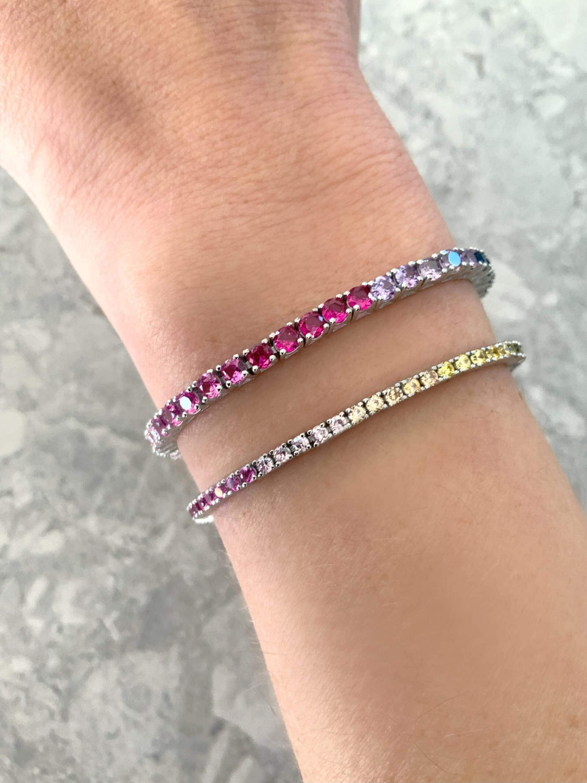 צמיד טניס צבעוני - צמיד טניס ריינבו - צמיד טניס ריינבואו - צמיד טניס צבעוני לגבר - צמיד טניס צבעוני לאישה - צמיד צבעונים - טניס משובץ