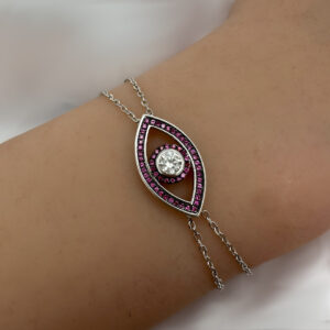 צמיד עין משובץ זירקונים ורודים רצועות כפולות