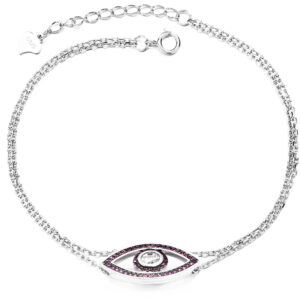 צמיד עין משובץ זירקונים ורודים רצועות כפולות