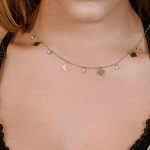 שרשרת עיגולים עם אלמנט מרובע מכסף