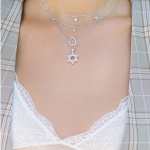 שרשרת כסף מגן דוד משובץ זירקונים