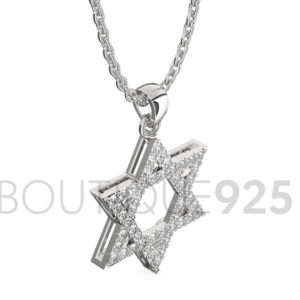 שרשרת כסף מגן דוד משובץ זירקונים לגבר