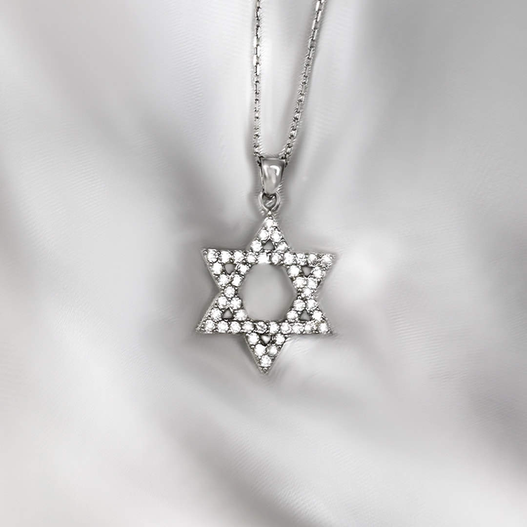 שרשרת-מגן-דוד-משובץ-מגן-דוד-מכסף-מגן-דוד-כסף-כסף - כסף 925