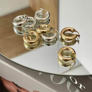 עגילי כסף חישוק חלול קטן ציפוי זהב