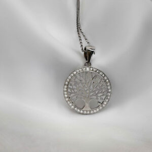 שרשרת כסף תליון עץ החיים משובץ