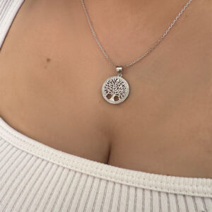 שרשרת כסף תליון עץ החיים משובץ