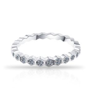 טבעת כסף משושים משובצים