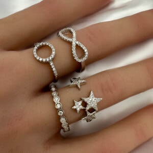 טבעת כסף משושים משובצים