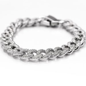 צמיד גורמט כסוף משובץ זירקונים צבע כסף לגבר