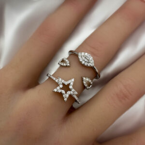 טבעת כסף עלים משובצים זירקונים