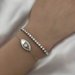 צמיד טניס שיבוץ עגול עם סוגר חוט