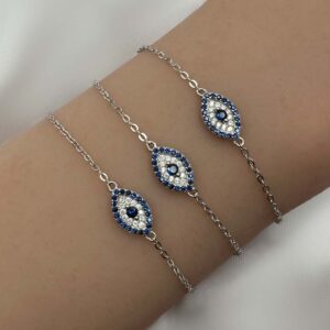 צמיד כסף עין הרע שיבוץ כחול