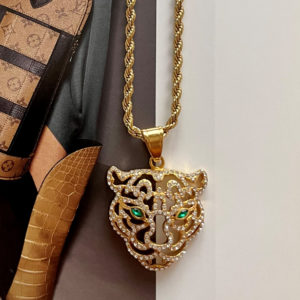 שרשרת פנתר צבע זהב משובצת זירקונים