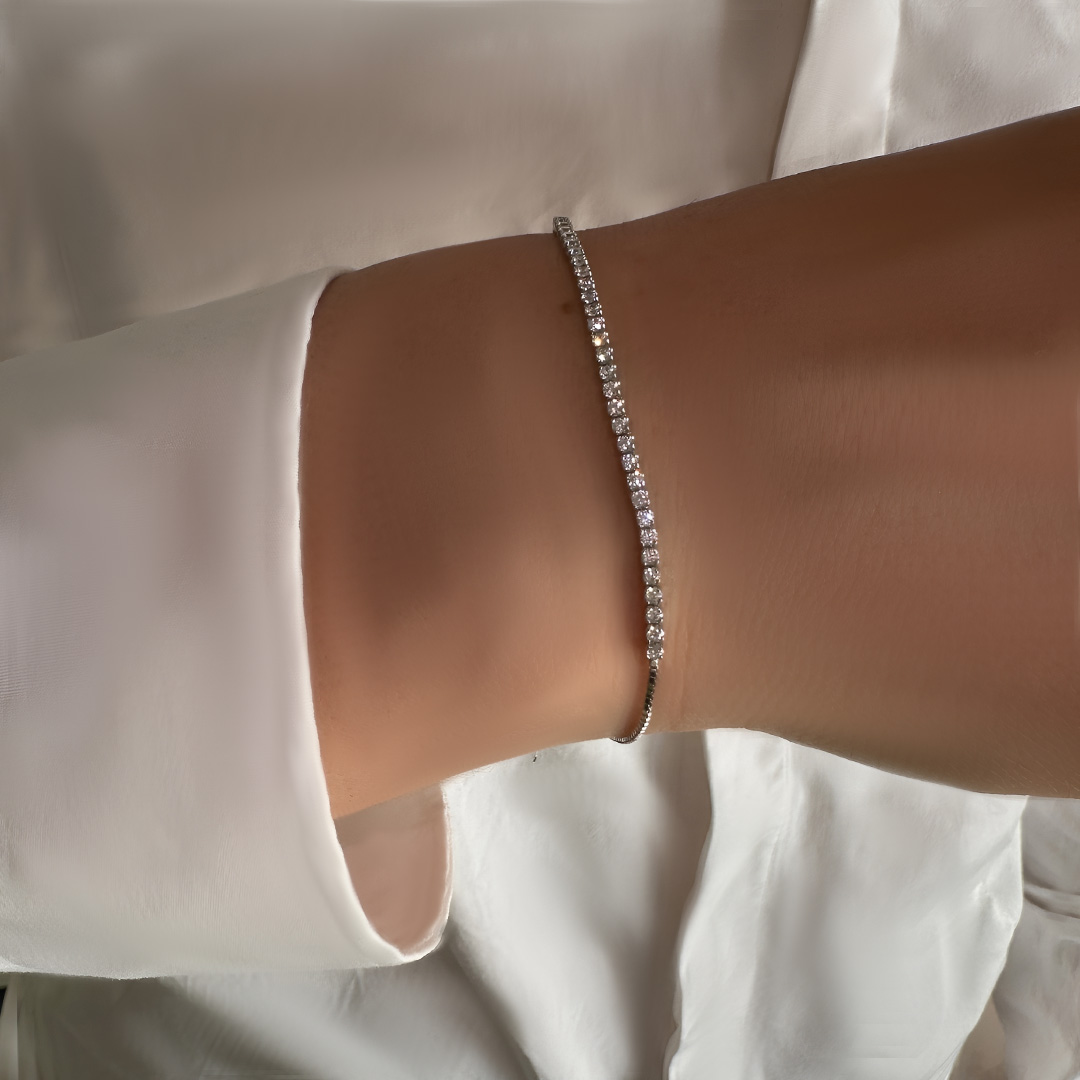 צמיד עדין - צמיד עדין לאישה- צמיד טניס דק - צמיד דק טניס - צמיד טניס מכסף